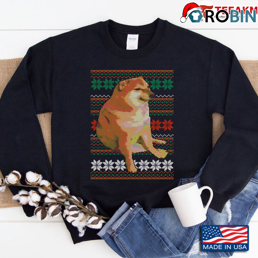 Cheems Doge Meme Ugly Christmas Sweatshirt - RobinPlaceFabrics