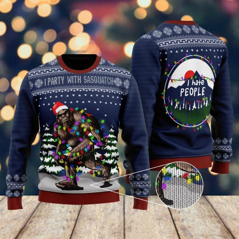 Christmas I Party With Sasquatch Camping Knitting Pattern Christmas Christmas Ugly Sweatshirt, Sweater