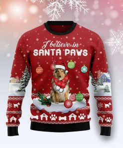 Collie I Believe In Santa Paws Christmas Ugly Sweatshirt, Sweater