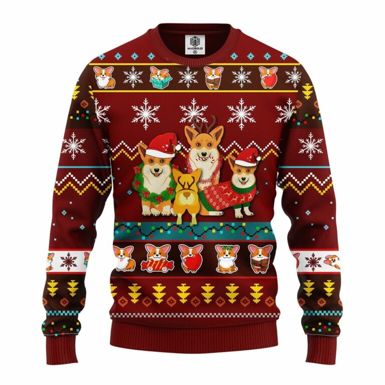 Corgi Cute Ugly Christmas Sweater Red Brown