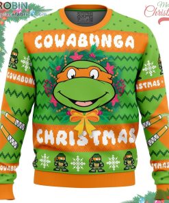 cowabunga michaelangelo christmas teenage mutant ninja turtles ugly christmas sweater 186 O214D