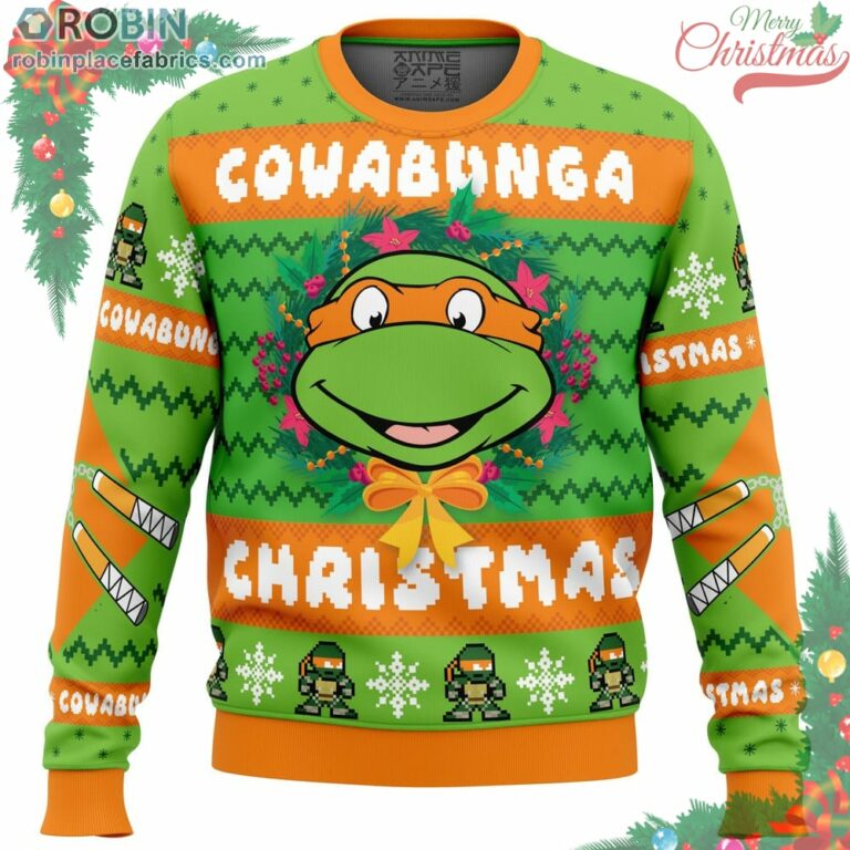 Cowabunga Michaelangelo Christmas Teenage Mutant Ninja Turtles Ugly Christmas Sweater