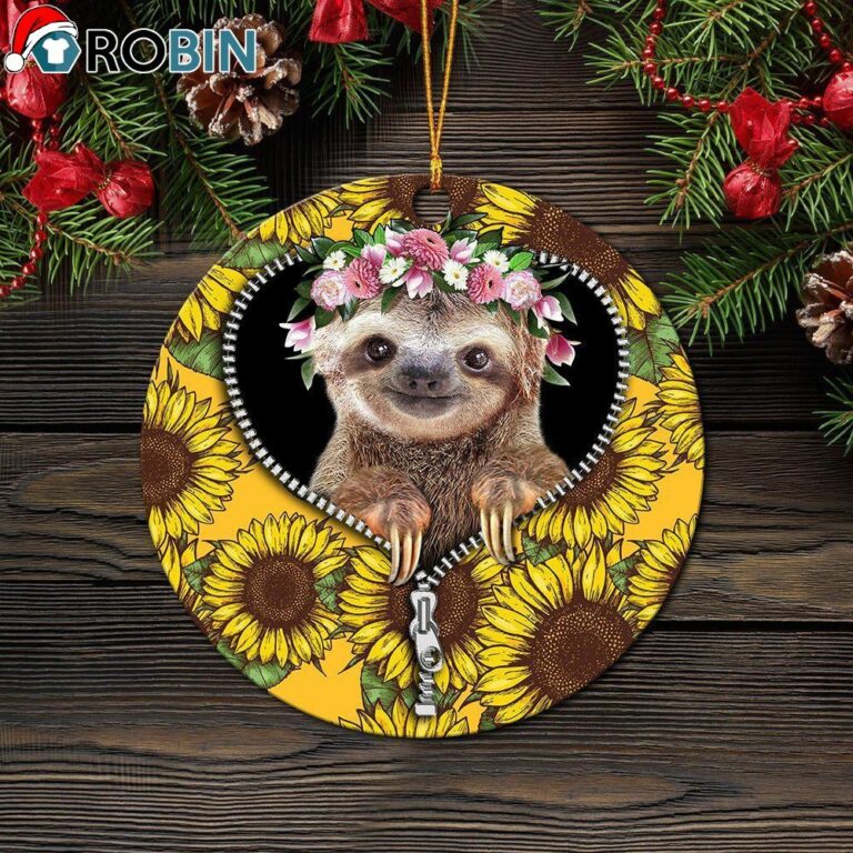 Cue Sloth Sunflower Zipper Christmas Ornament