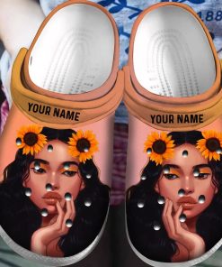 Custom Afro Black Girl Sunflower African American Crocs Classic Clogs Shoes