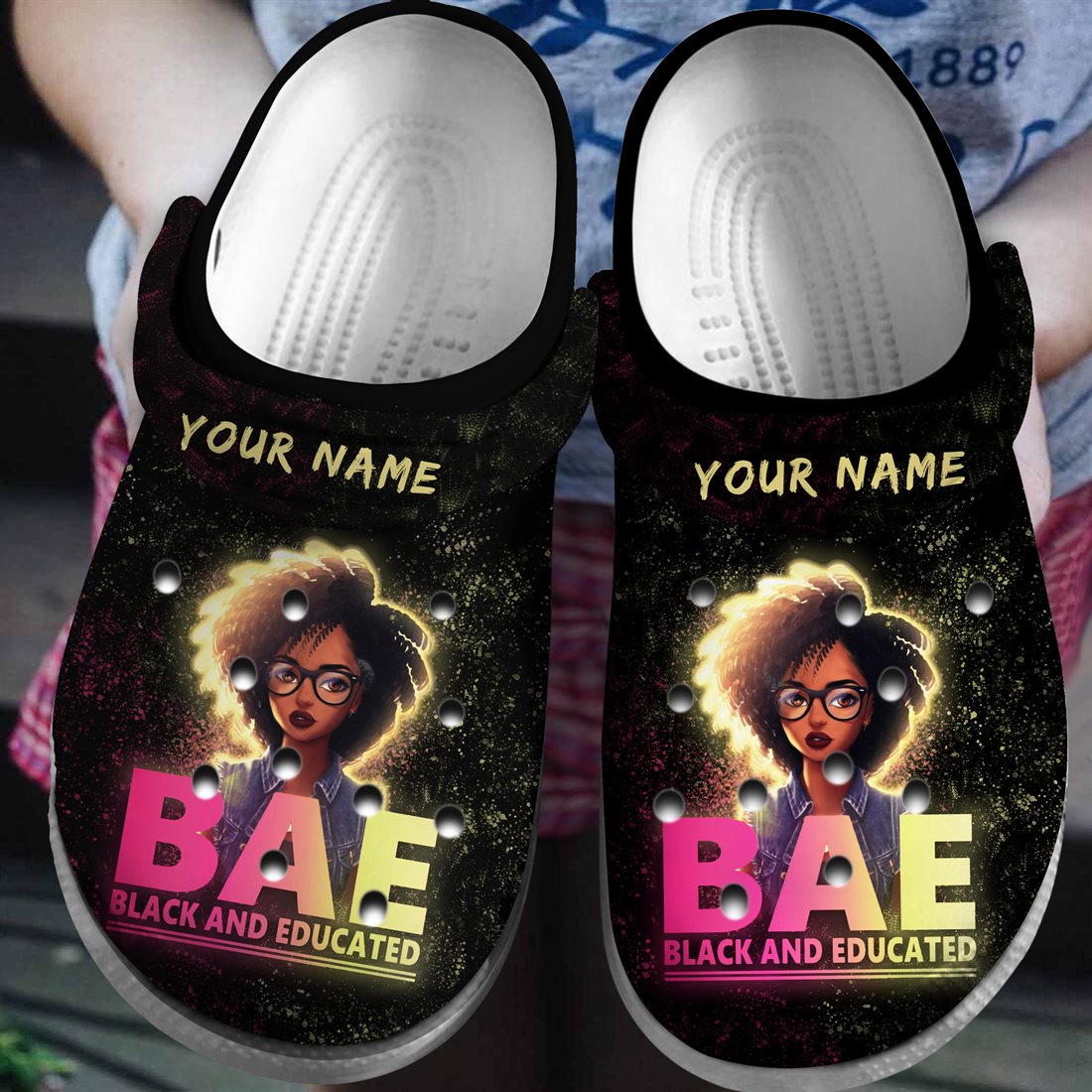 Custom BAE Black And Educate Crocs Classic Clogs Shoes - RobinPlaceFabrics