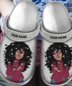 Custom Black Girl Curly Hair African American Classic Clog, Unisex Crocs Shoes