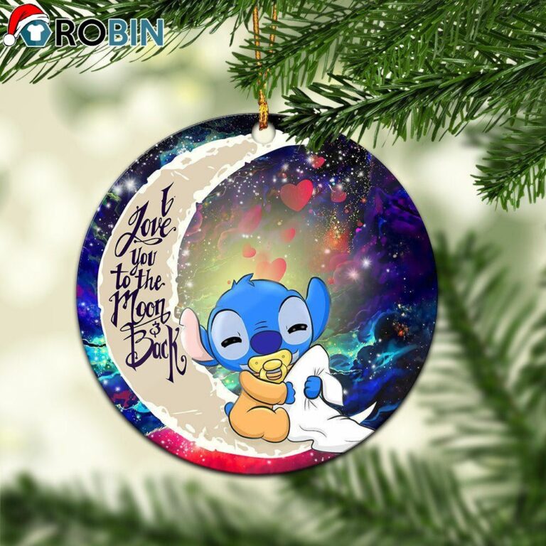 Cute Baby Stitch Sleep Love You To The Moon Galaxy Circle Ornament – Christmas Decorations