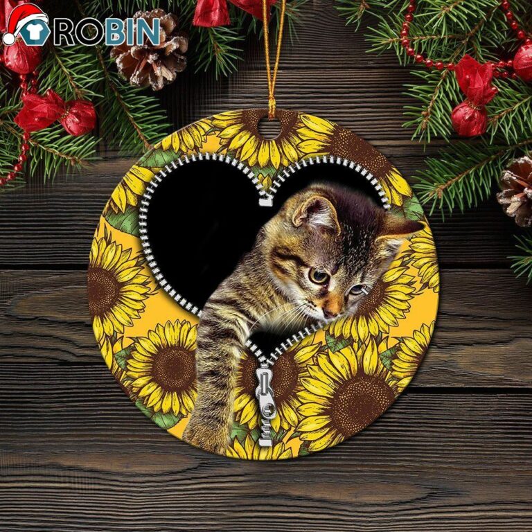 Cute Cat Sunflower Zipper Ornament – Christmas Decorations