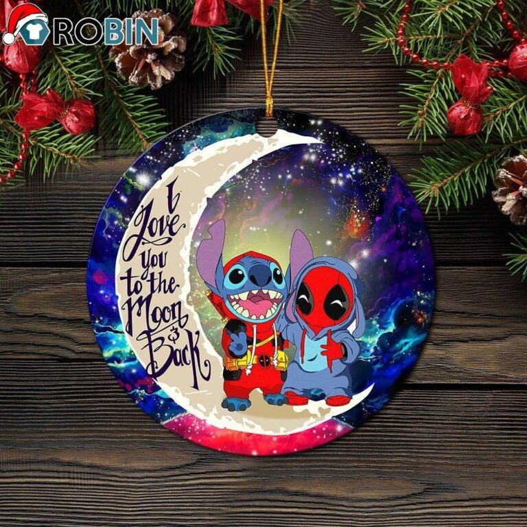 Cute Deadpool And Stitch Love You To The Moon Galaxy Circle Ornament – Christmas Decorations