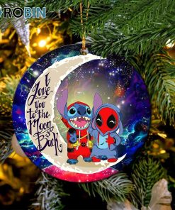 Cute Deadpool And Stitch Love You To The Moon Galaxy Circle Ornament – Christmas Decorations Cute Deadpool And Stitch Love You To The Moon Galaxy Circle Ornament – Christmas Decorations