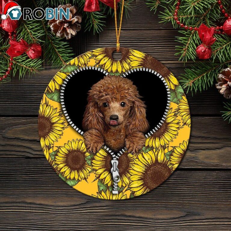 Cute Dog Poodle Sunflower Zipper Christmas Ornament