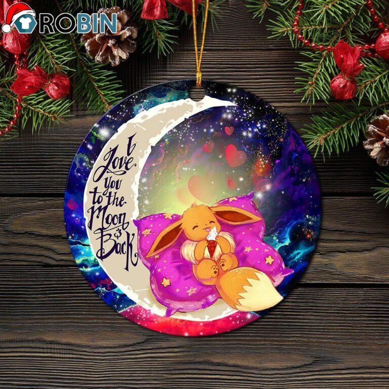 Cute Eevee Pokemon Sleep Night Love You To The Moon Galaxy Ornament – Christmas Decorations