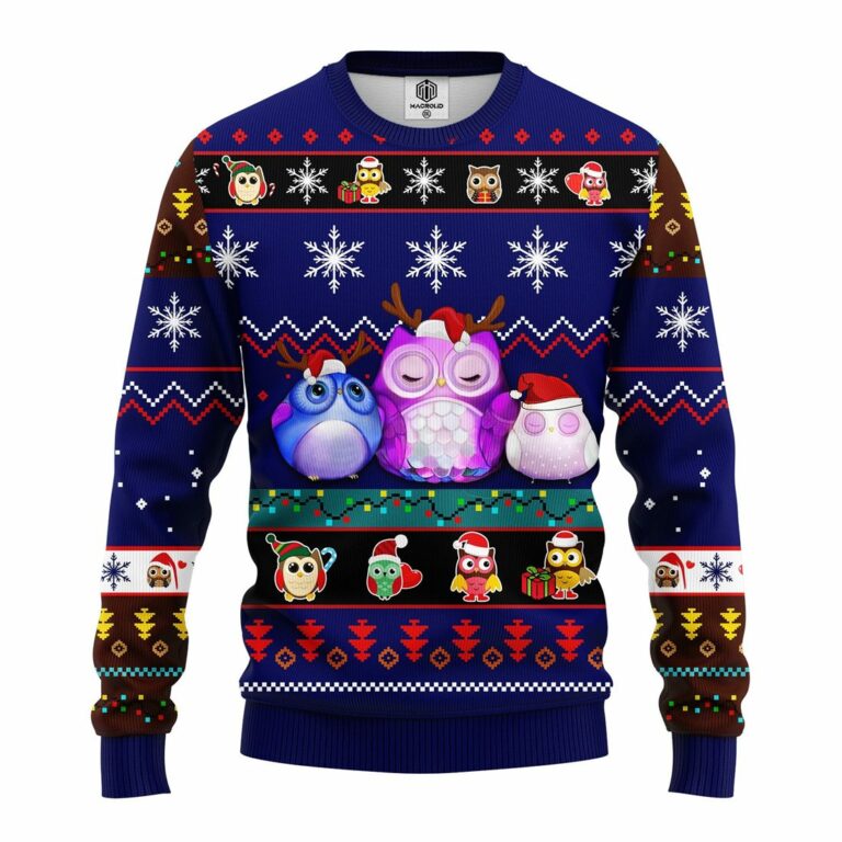 Cute Owl Night Noel Mc Ugly Christmas Blue