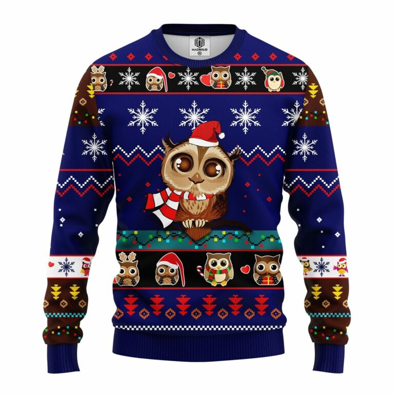 Cute Owl Noel Mc Ugly Christmas Blue