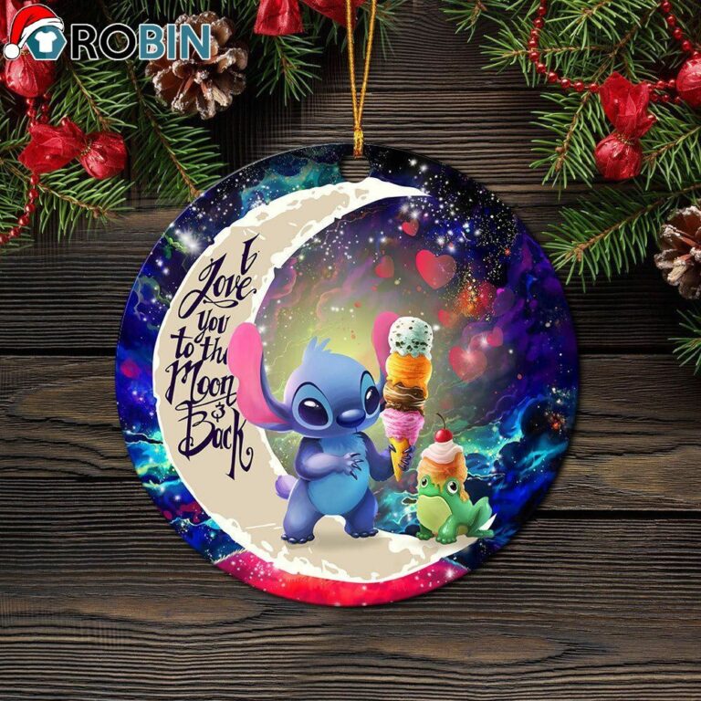 Cute Stitch Frog Icecream Love You To The Moon Galaxy Circle Ornament – Christmas Decorations