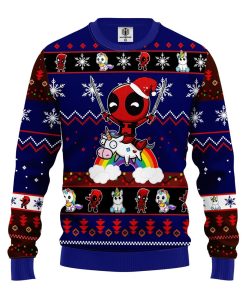 Deadpool Unicorn Christmas Sweater Blue