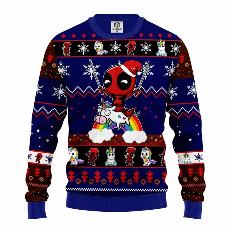 Deadpool Unicorn Christmas Sweater Blue