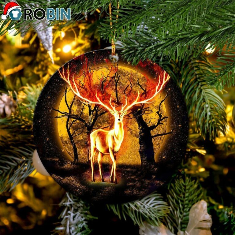 Deer Fire Moonlight Christmas Ornament