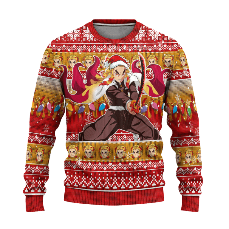 Demon Slayer Kyojuro Rengoku Anime Ugly Christmas Sweater Xmas Gift