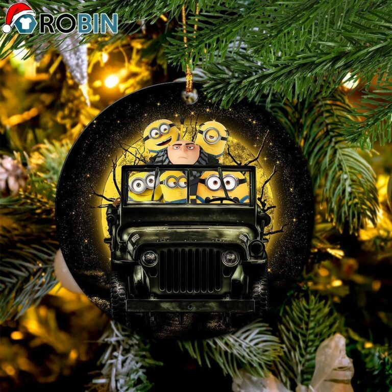 Despicable Me Gru And Minions Ride Jeep Funny Halloween Moonlight Circle Ornament – Christmas Decorations