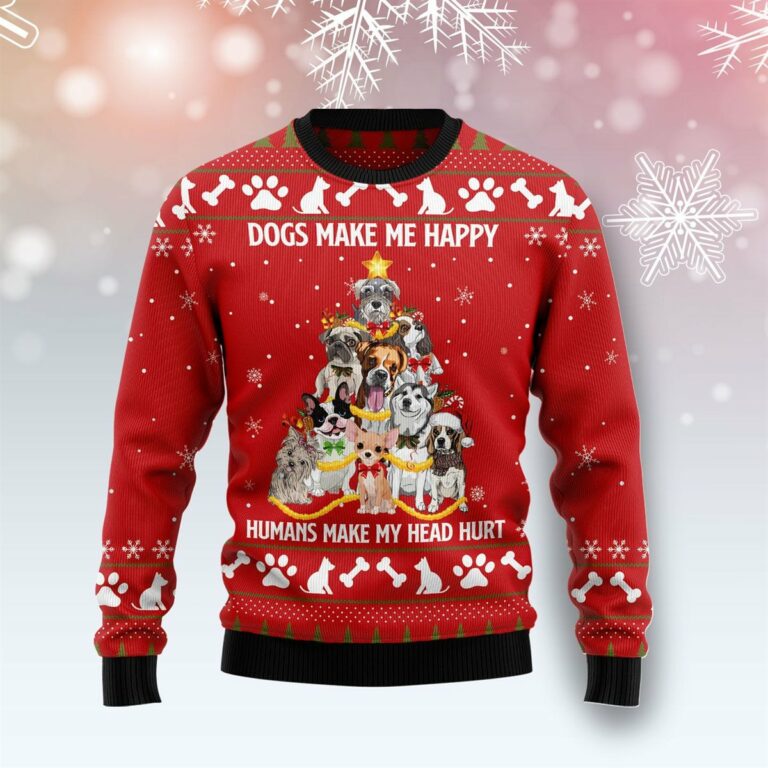Dogs Make Me Happy Christmas Ugly Sweatshirt, Sweater