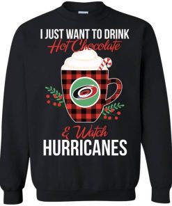 Drink Hot Chocolate & Watch Carolina Hurricanes Ugly Christmas Sweatshirt