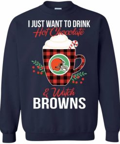 drink hot chocolate watch cleveland browns ugly christmas sweatshirt 1 Yf5NX
