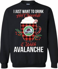 drink hot chocolate watch colorado avalanche ugly christmas sweatshirt 1 pL7vk