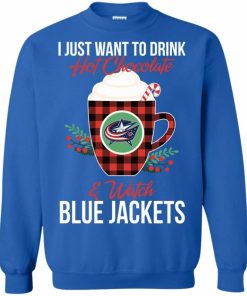 drink hot chocolate watch columbus blue jackets ugly christmas sweatshirt 1 jgbQa