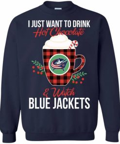 drink hot chocolate watch columbus blue jackets ugly christmas sweatshirt 3 fG2QP