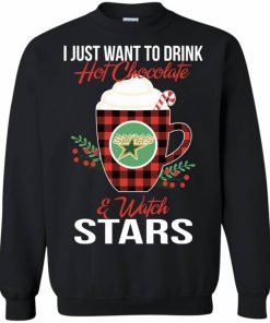 drink hot chocolate watch dallas stars ugly christmas sweatshirt 3 fXIOK