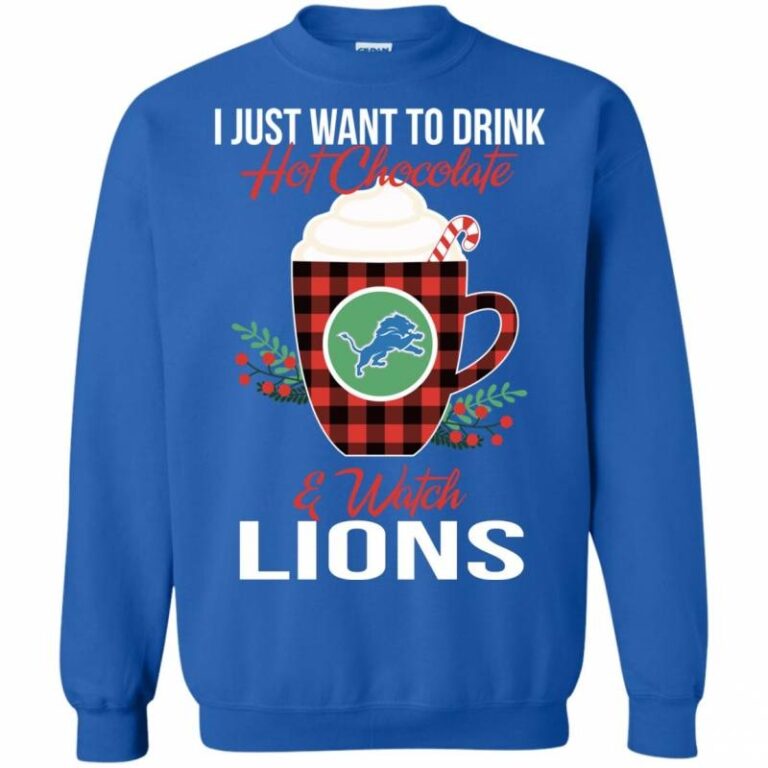 Drink Hot Chocolate & Watch Detroit Lions Ugly Christmas Sweatshirt