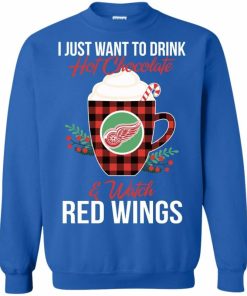 drink hot chocolate watch detroit red wings ugly christmas sweatshirt 1 9aF19