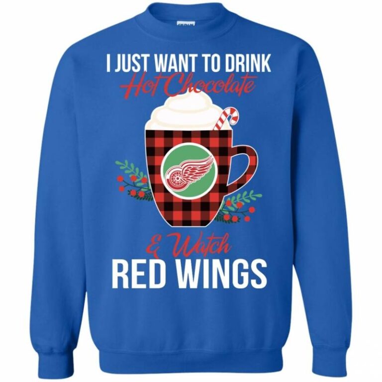 Drink Hot Chocolate & Watch Detroit Red Wings Ugly Christmas Sweatshirt