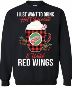 Drink Hot Chocolate & Watch Detroit Red Wings Ugly Christmas Sweatshirt
