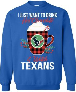 Drink Hot Chocolate & Watch Houston Texans Ugly Christmas Sweatshirt