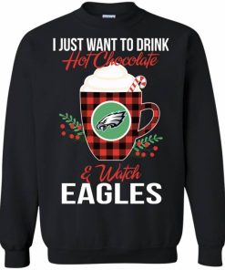drink hot chocolate watch philadelphia eagles ugly christmas sweatshirt 1 FQ8Kc