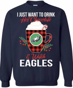 drink hot chocolate watch philadelphia eagles ugly christmas sweatshirt 3 blcU3