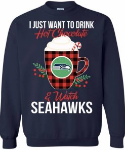 Drink Hot Chocolate & Watch Seattle Seahawks Ugly Christmas Sweatshirt
