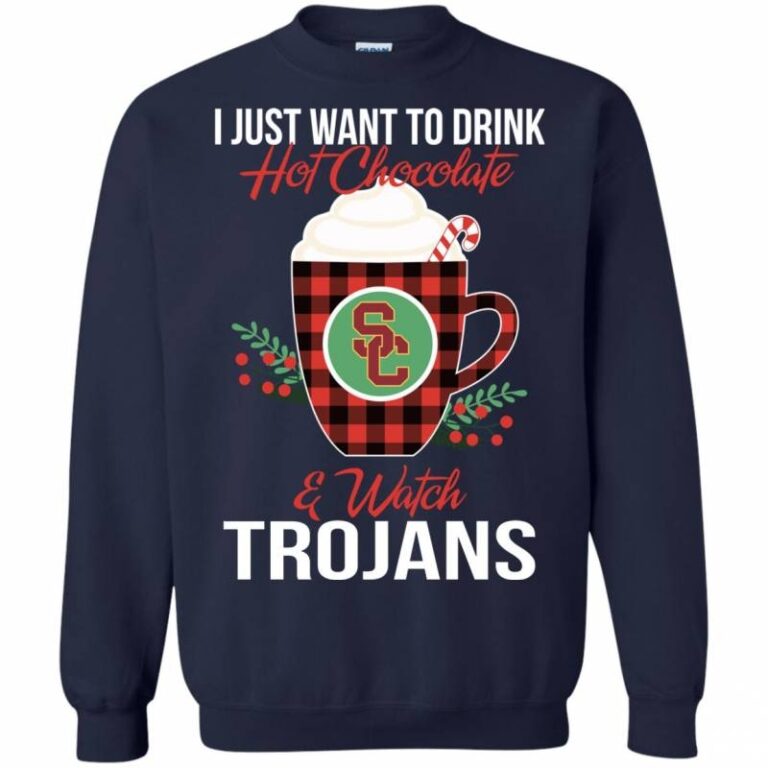 Drink Hot Chocolate & Watch USC Trojans Ugly Christmas Sweatshirt