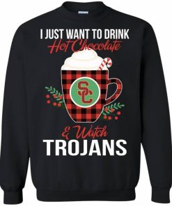 Drink Hot Chocolate & Watch USC Trojans Ugly Christmas Sweatshirt