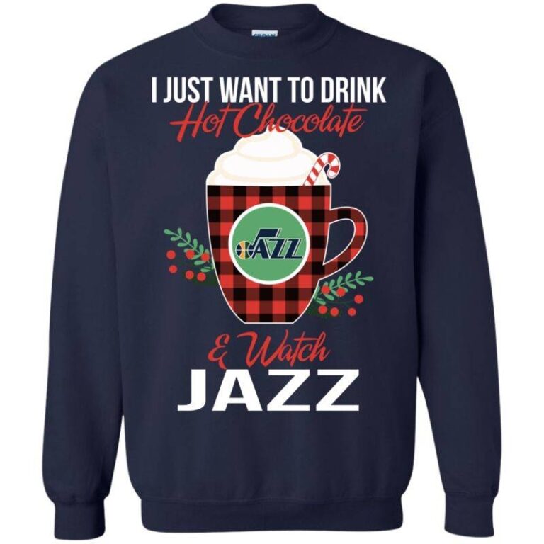 Drink Hot Chocolate & Watch Utah Jazz Ugly Christmas Sweatshirt
