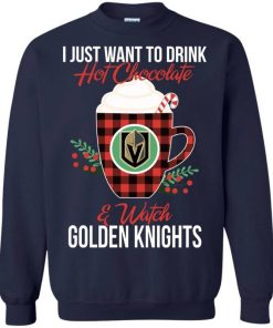 drink hot chocolate watch vegas golden knights ugly christmas sweatshirt 1 fsR1T