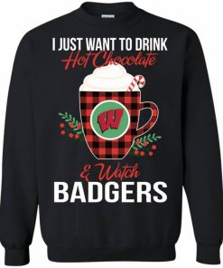 drink hot chocolate watch wisconsin badgers ugly christmas sweatshirt 1 o7JWU