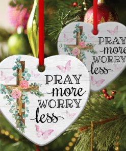Elegant Christian Heart Ornament Pray More, Worry Less Elegant Christian Heart Ornament Pray More, Worry Less