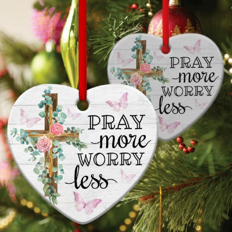 Elegant Christian Heart Ornament Pray More, Worry Less