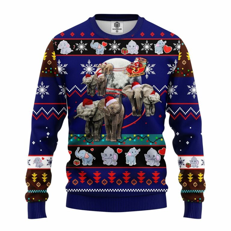 Elephant Noel Ugly Christmas Sweater Blue