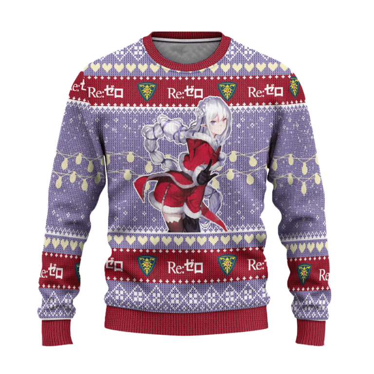 Emilia Anime Ugly Christmas Sweatshirt Custom Re Zero Xmas Gift
