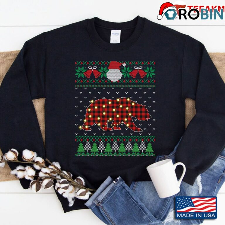 Funny Bear Ugly Sweatshirt Christmas Animals Lights Xmas Sweatshirt