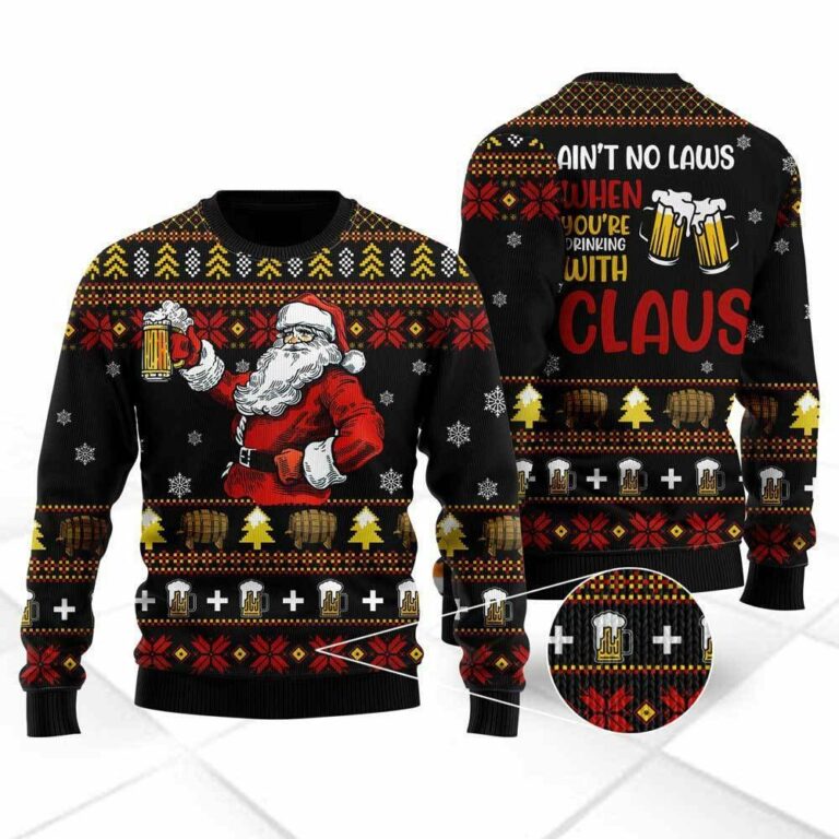 Funny Drinking With Claus Christmas Ugly Sweatshirt, Sweater